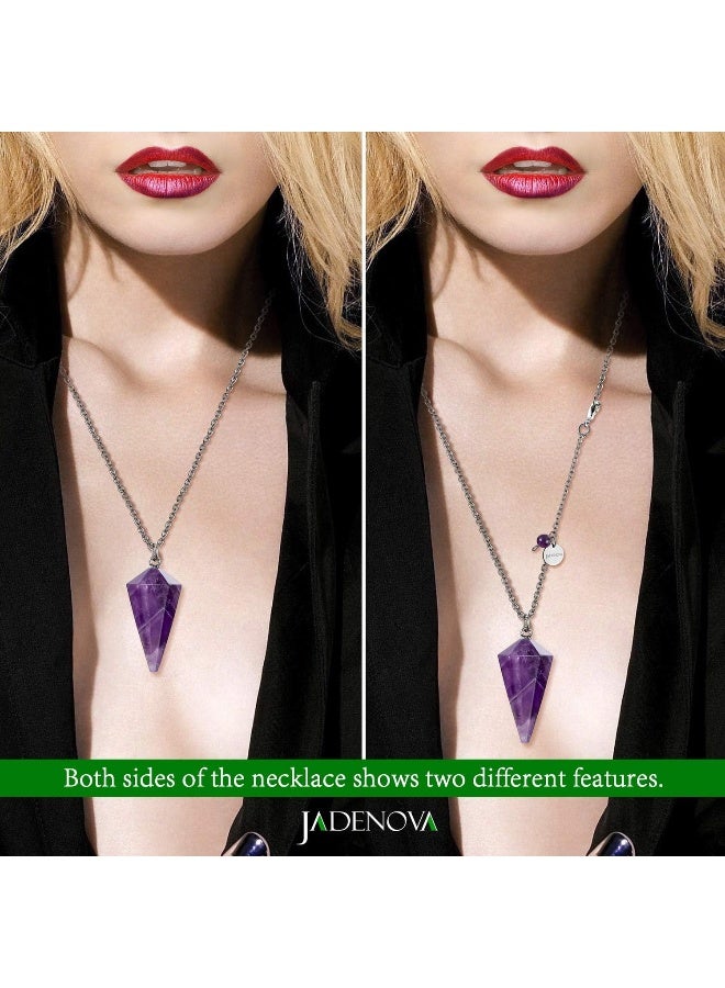 JADENOVA Natural Amethyst Pendulum Gemstone Pendant Conical Necklace Energy Healing Crystal Pendulum Necklace - Image 5
